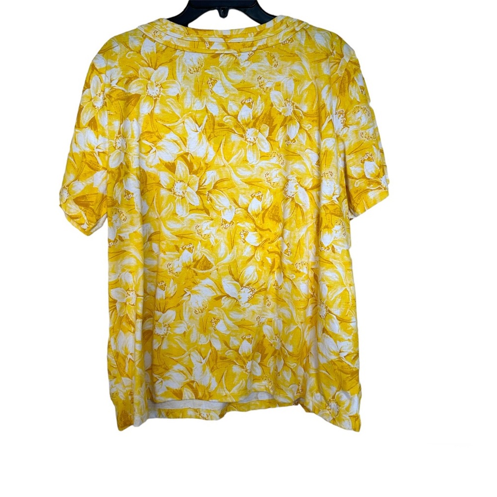 Coral Bay Yellow White Floral Scoop Neck Blouse 1X - Picture 2 of 5